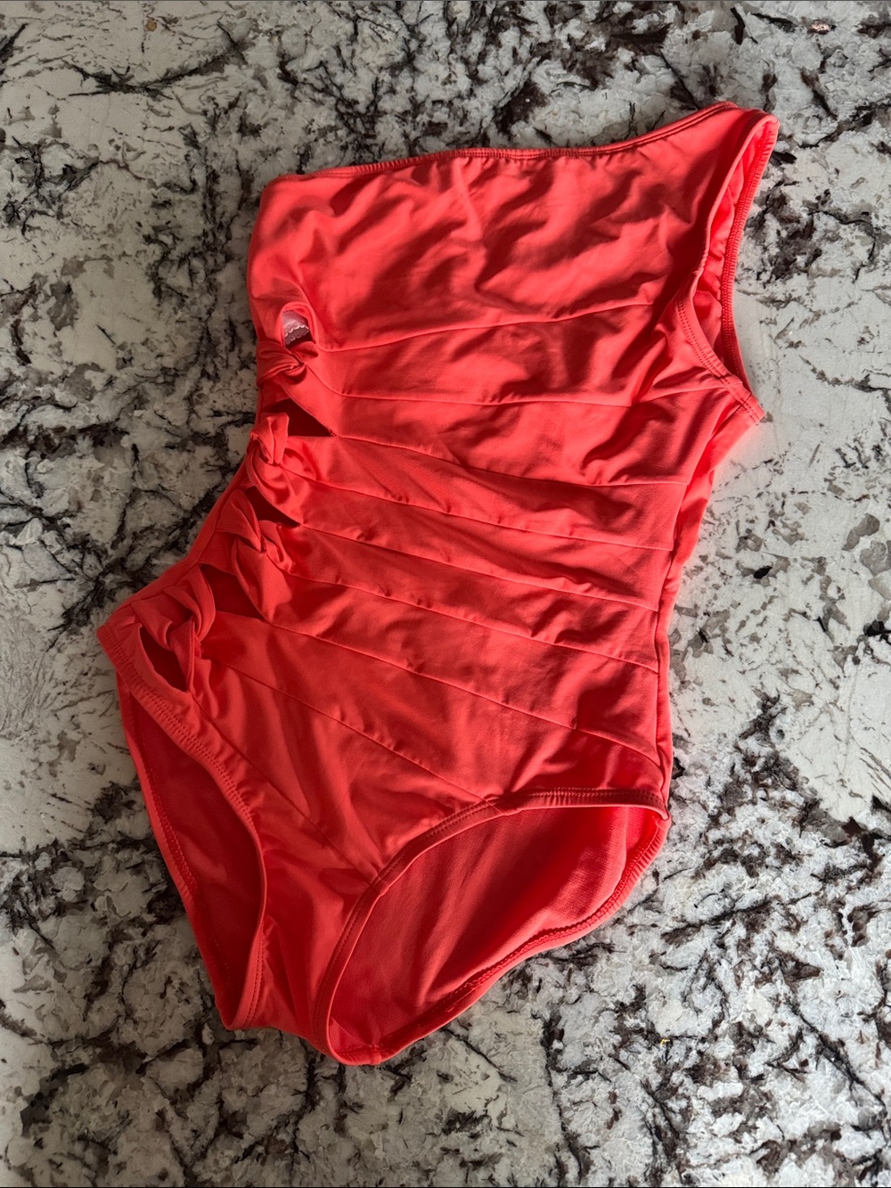 Carmen Marc Valvo One-Shoulder Ruched One-Piece Swimsuit - Coral